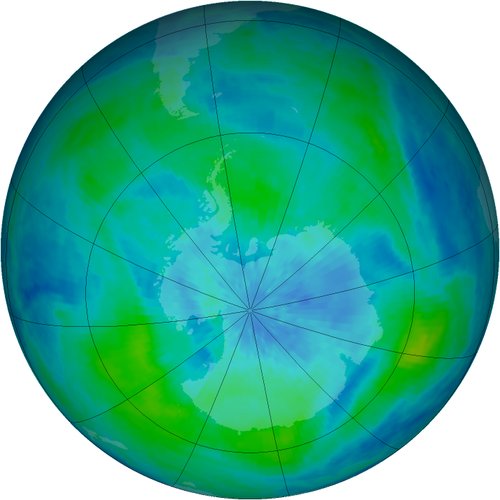 Antarctic ozone map for 14 March 2004